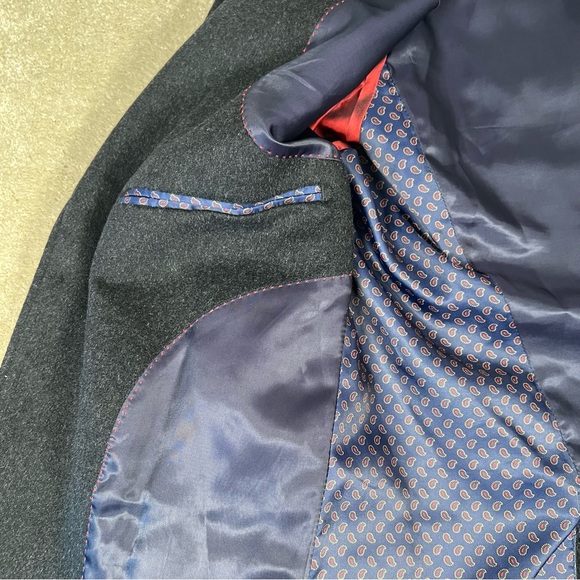 Cremieux Dark Gray wool Blazer Leather Elbow Patches 2 Button Blazer men's Large - Picture 13 of 16